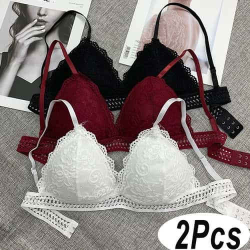 Womens Lace Bralette Bra Wirefree Deep V Lace Bra Soft Padded Triangle Cup Bralette