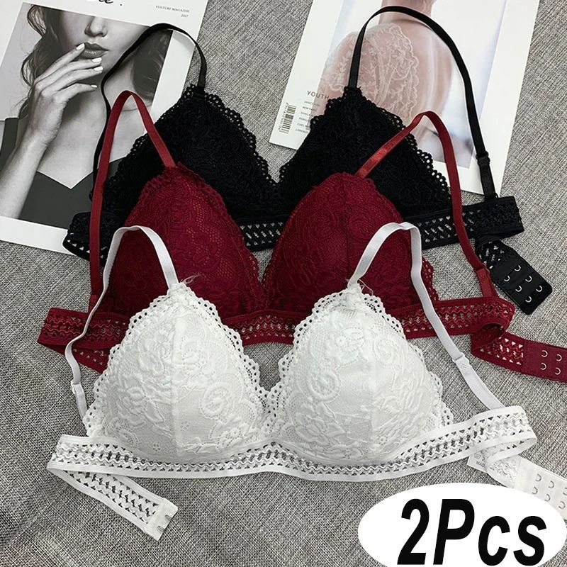 Womens Lace Bralette Bra Wirefree Deep V Lace Bra Soft Padded Triangle Cup Bralette 14