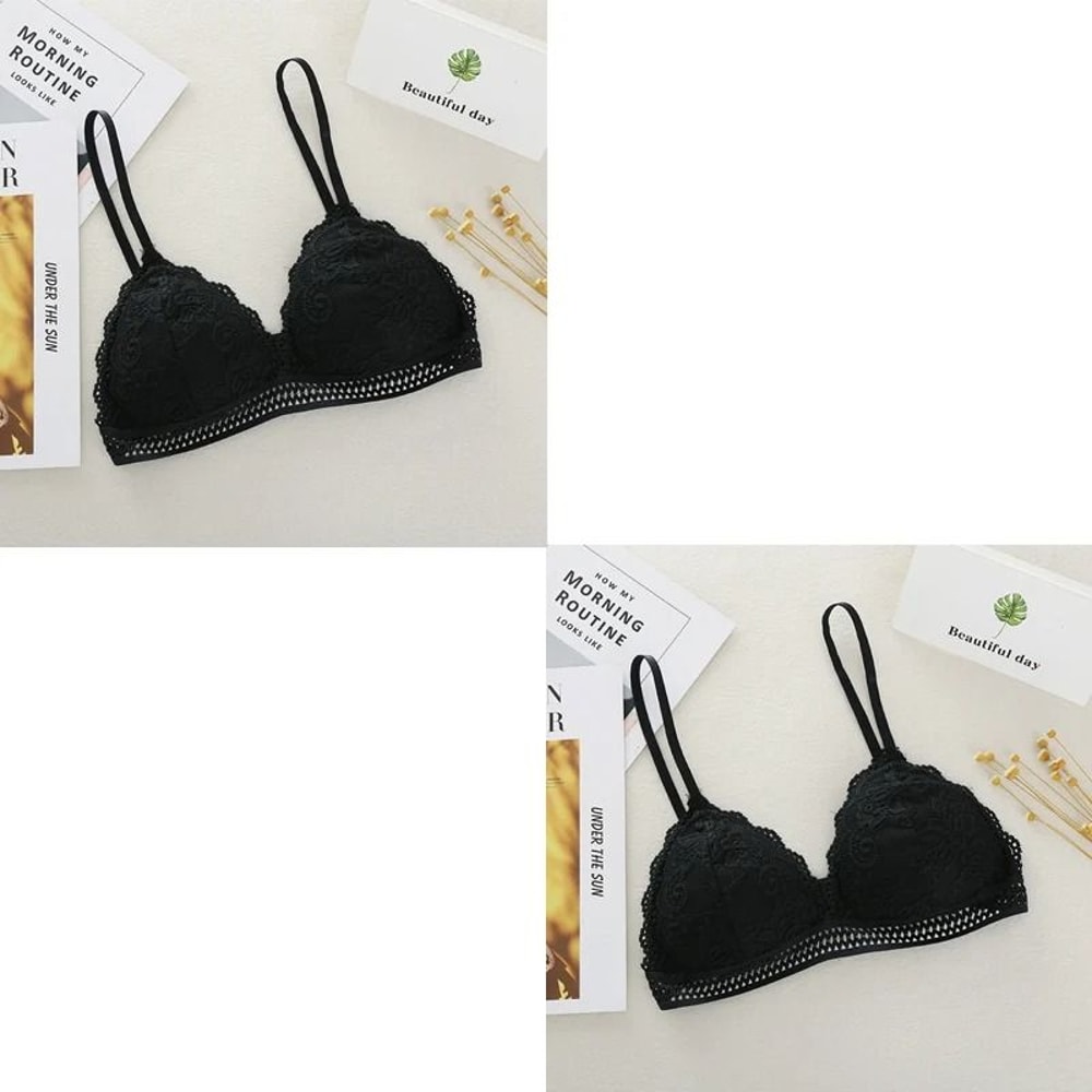 Womens Lace Bralette Bra Wirefree Deep V Lace Bra Soft Padded Triangle Cup Bralette 4
