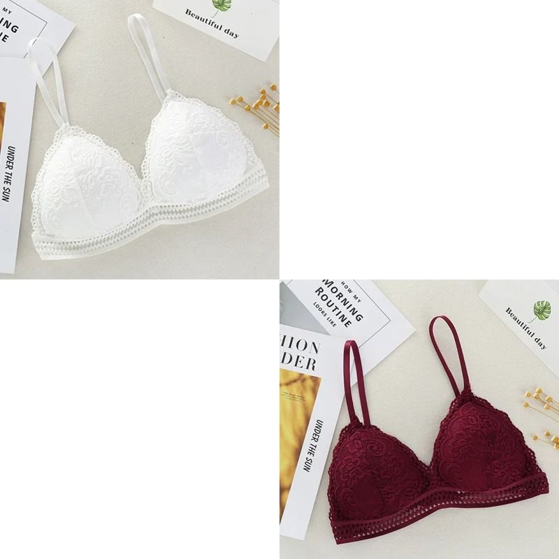 Womens Lace Bralette Bra Wirefree Deep V Lace Bra Soft Padded Triangle Cup Bralette 7