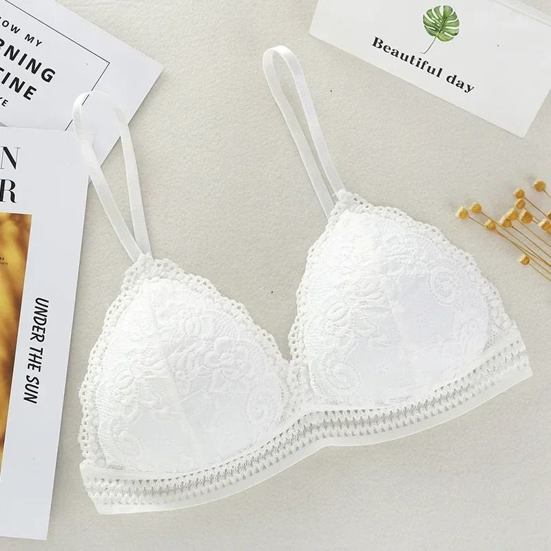 Womens Lace Bralette Bra Wirefree Deep V Lace Bra Soft Padded Triangle Cup Bralette 2