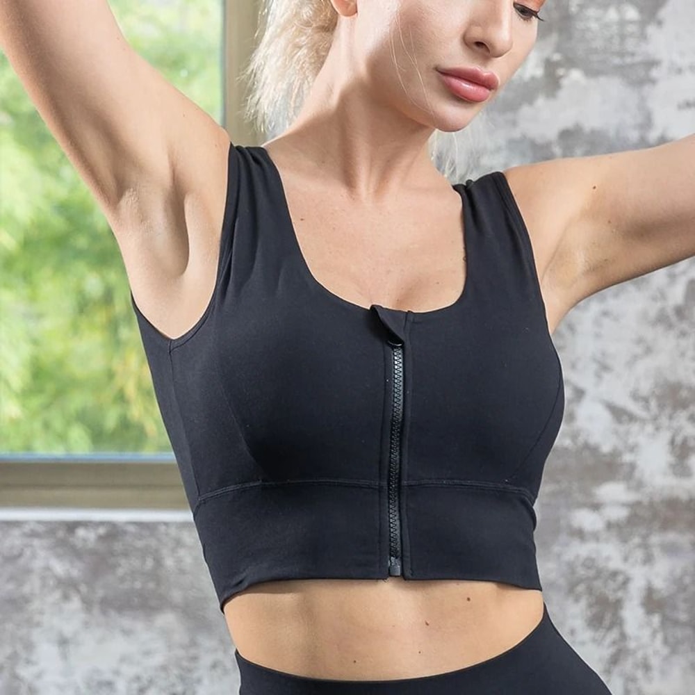 Womens Front Zipper Sports Bra High Impact Running Yoga Sports Bra Shockproof Fitness Top 0