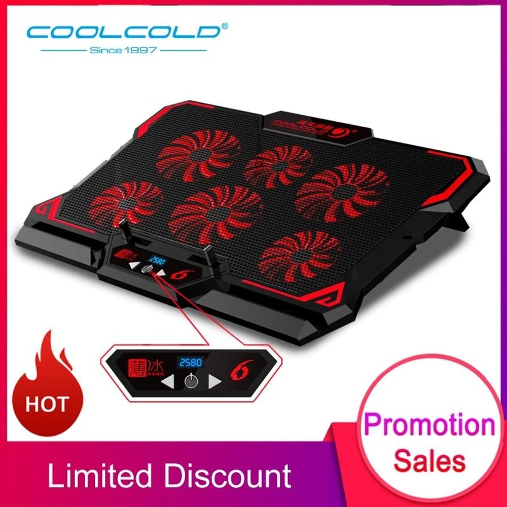 COOLCOLD Gaming Laptop Cooling Pad Six Fan Laptop Cooler Stand With LED Display 10