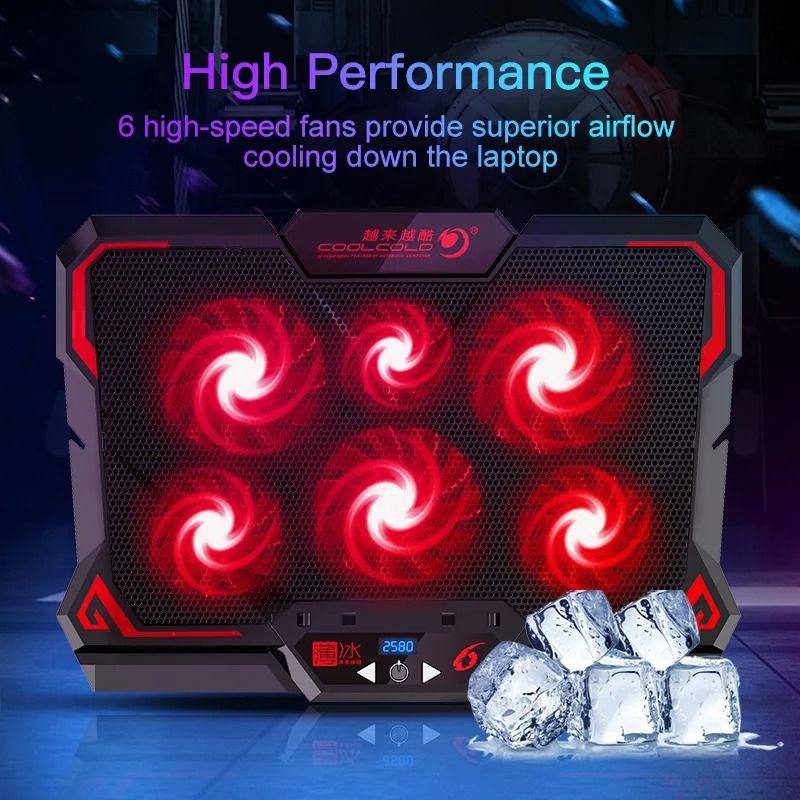 COOLCOLD Gaming Laptop Cooling Pad Six Fan Laptop Cooler Stand With LED Display 5