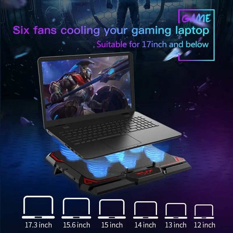 COOLCOLD Gaming Laptop Cooling Pad Six Fan Laptop Cooler Stand With LED Display 6