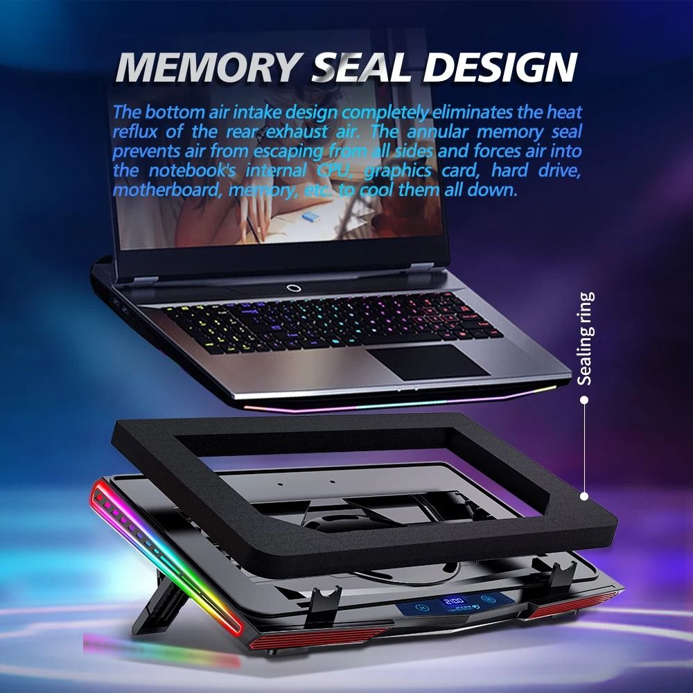 COOLCOLD RGB Laptop Cooling Pad Air Compression Laptop Cooler Stand Ultra Quiet Adjustable Cooling 1