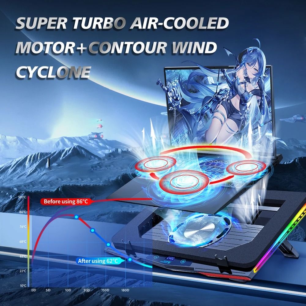 COOLCOLD RGB Laptop Cooling Pad Air Compression Laptop Cooler Stand Ultra Quiet Adjustable Cooling 3