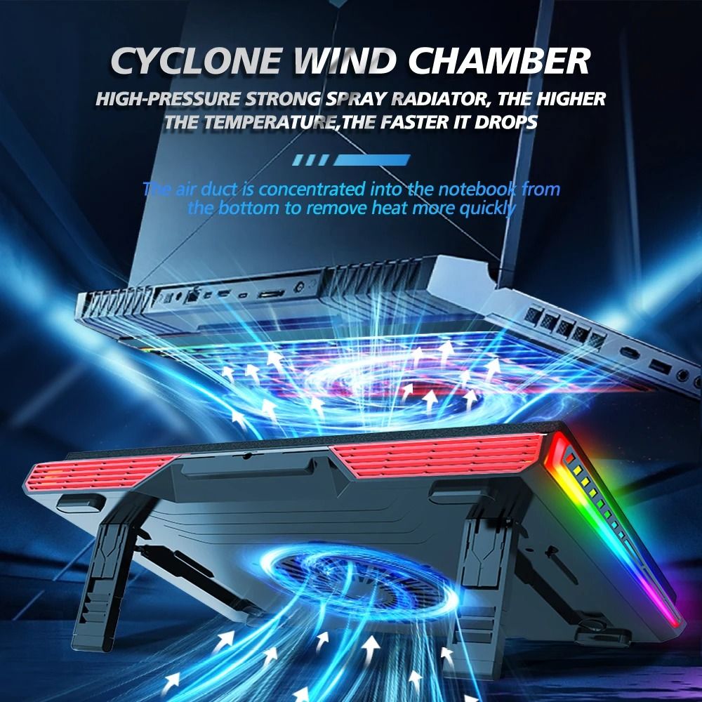 COOLCOLD RGB Laptop Cooling Pad Air Compression Laptop Cooler Stand Ultra Quiet Adjustable Cooling 6