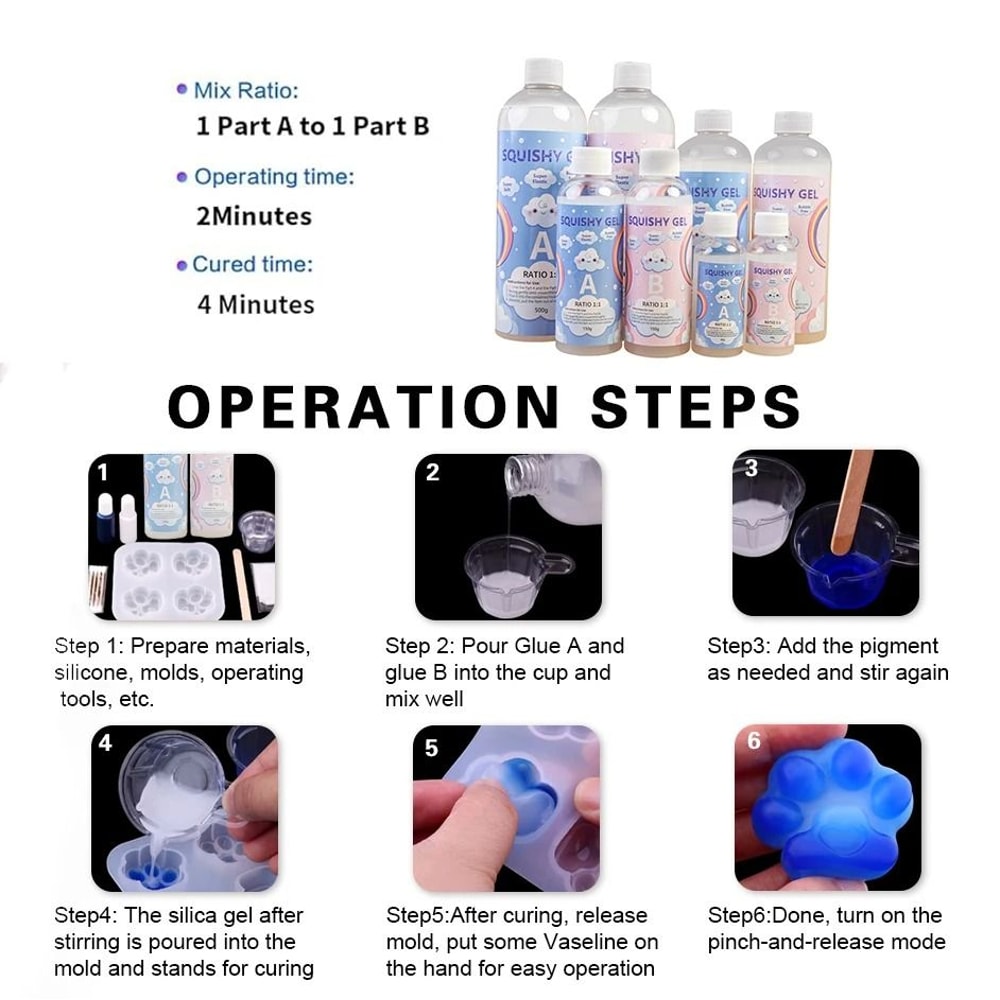 SoftFlex Squishy Gel Resin DIY Squishy Toy Making Kit Liquid Resin For Stress Relief Toys 7