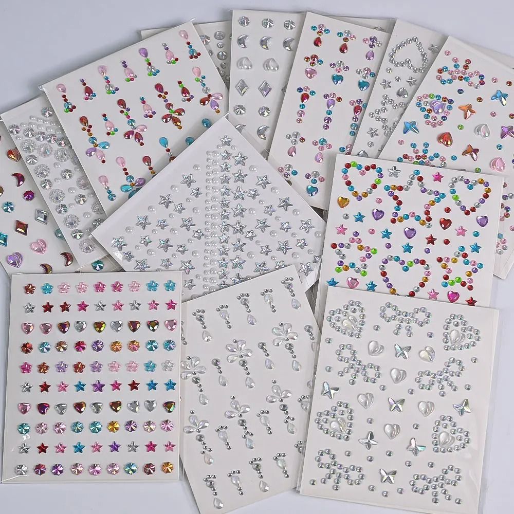 StarGlow Face Gem Stickers Laser Sparkle Rhinestone Face Stickers Stars Heart Moon Makeup Gems 13