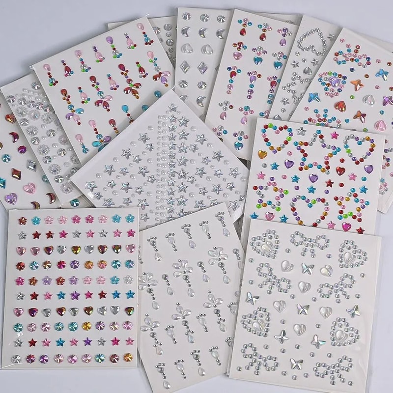 StarGlow Face Gem Stickers Laser Sparkle Rhinestone Face Stickers Stars Heart Moon Makeup Gems 13