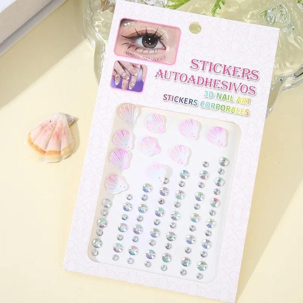 MermaidGlow Mermaid Face Gems 3D Crystal Face Gem Stickers Shell Diamond Body Art 2