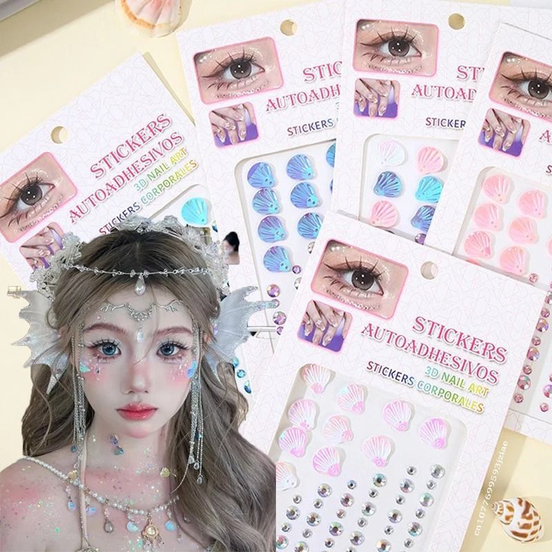 MermaidGlow Mermaid Face Gems 3D Crystal Face Gem Stickers Shell Diamond Body Art 9