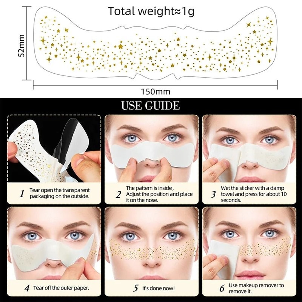 GlowDot Temporary Freckles Tattoo Stickers Metallic Fake Freckles Makeup Stickers Gold Silver Face 3