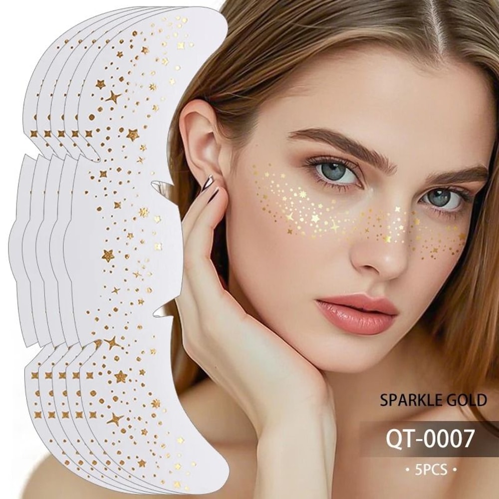 GlowDot Temporary Freckles Tattoo Stickers Metallic Fake Freckles Makeup Stickers Gold Silver Face 2
