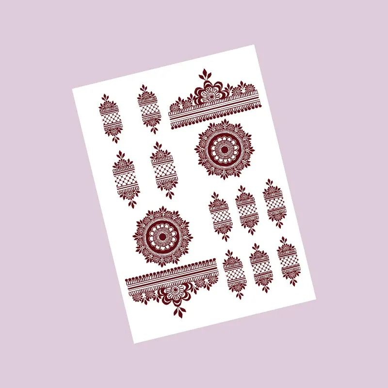 ElegantBloom Henna Tattoo Stickers Brown Temporary Mehndi Tattoos Floral Hand And Foot Body Art 10