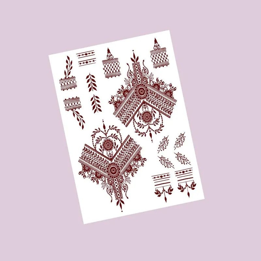 ElegantBloom Henna Tattoo Stickers Brown Temporary Mehndi Tattoos Floral Hand And Foot Body Art 5