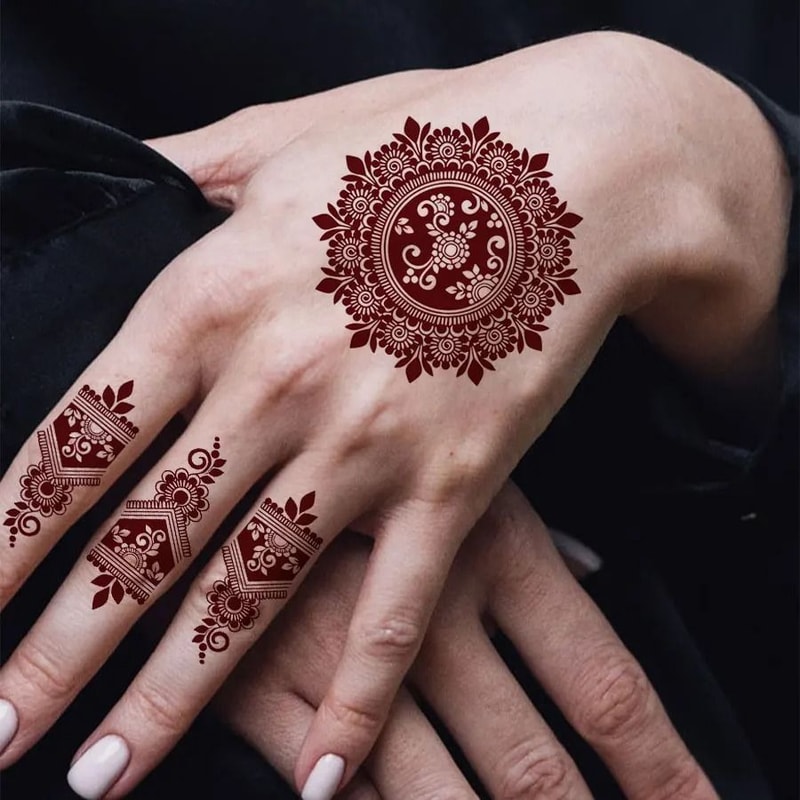 ElegantBloom Henna Tattoo Stickers Brown Temporary Mehndi Tattoos Floral Hand And Foot Body Art 0