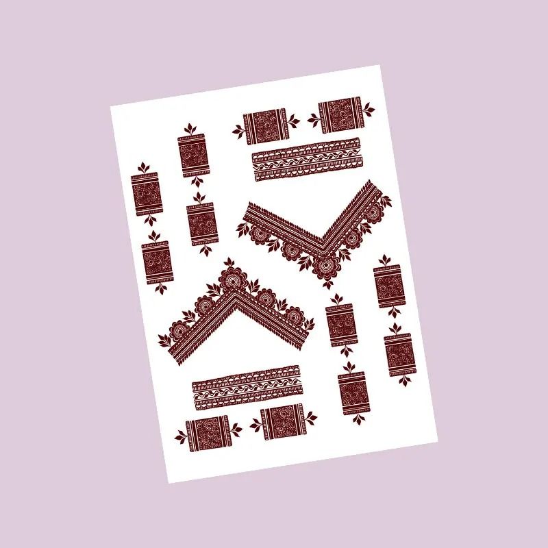 ElegantBloom Henna Tattoo Stickers Brown Temporary Mehndi Tattoos Floral Hand And Foot Body Art 12