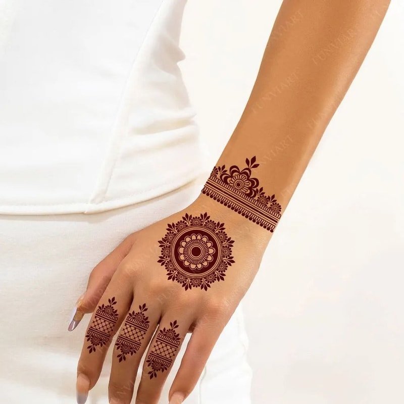 ElegantBloom Henna Tattoo Stickers Brown Temporary Mehndi Tattoos Floral Hand And Foot Body Art 15