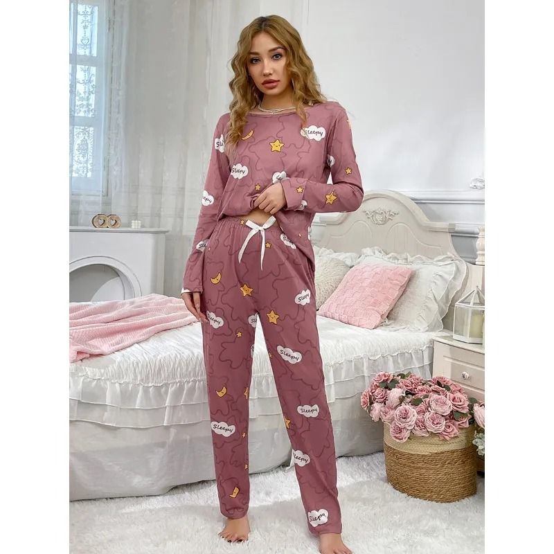Womens Long Sleeve Pajama Set Soft 2 Piece Sleepwear Set Top And Pants 1