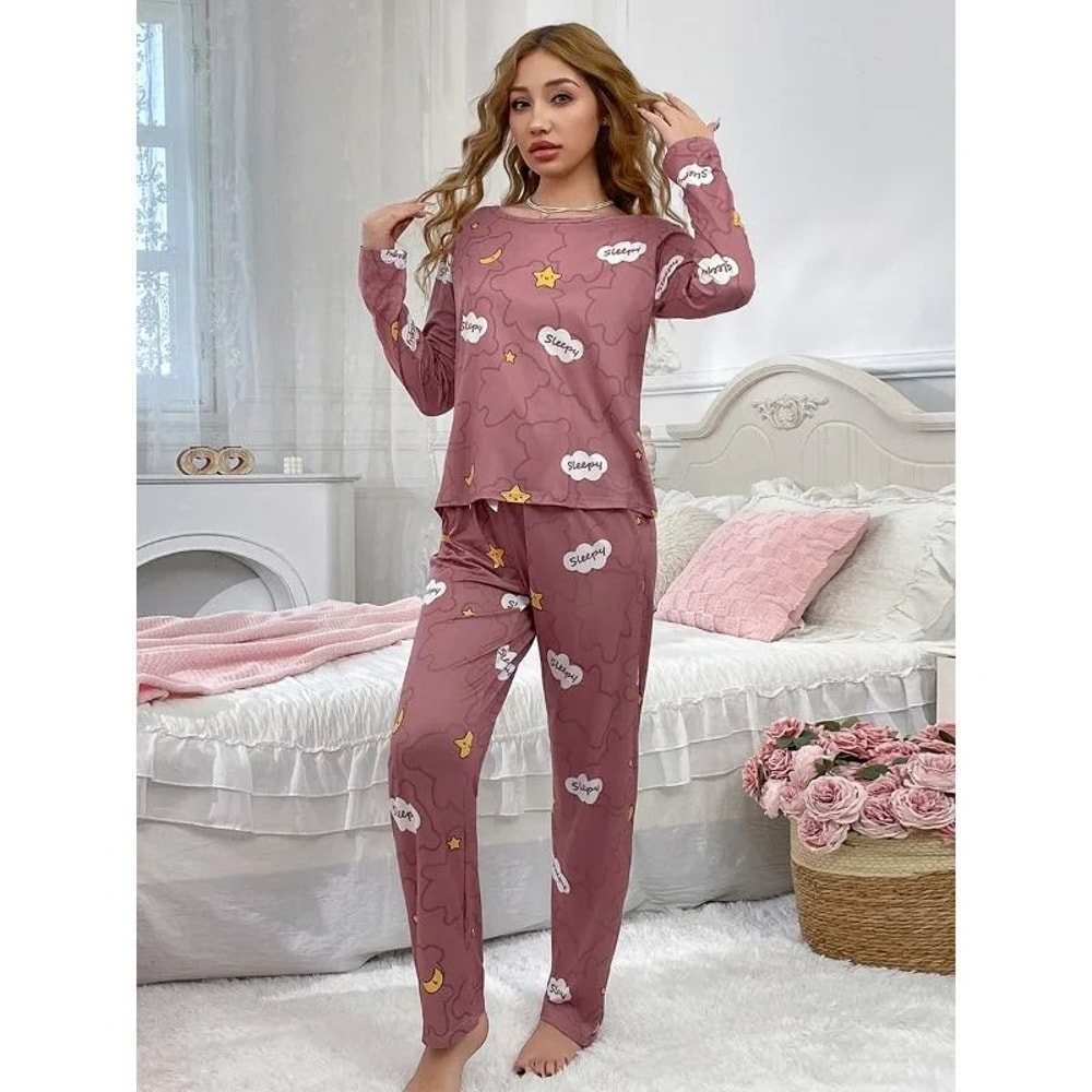 Womens Long Sleeve Pajama Set Soft 2 Piece Sleepwear Set Top And Pants 5