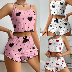 womens summer pajama set heart print camisole and shorts sleepwear two piece lounge set
