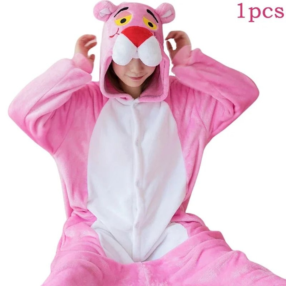 Womens Flannel Unicorn Kigurumi Pajamas Pink Leopard Animal Onesie Sleepwear 2
