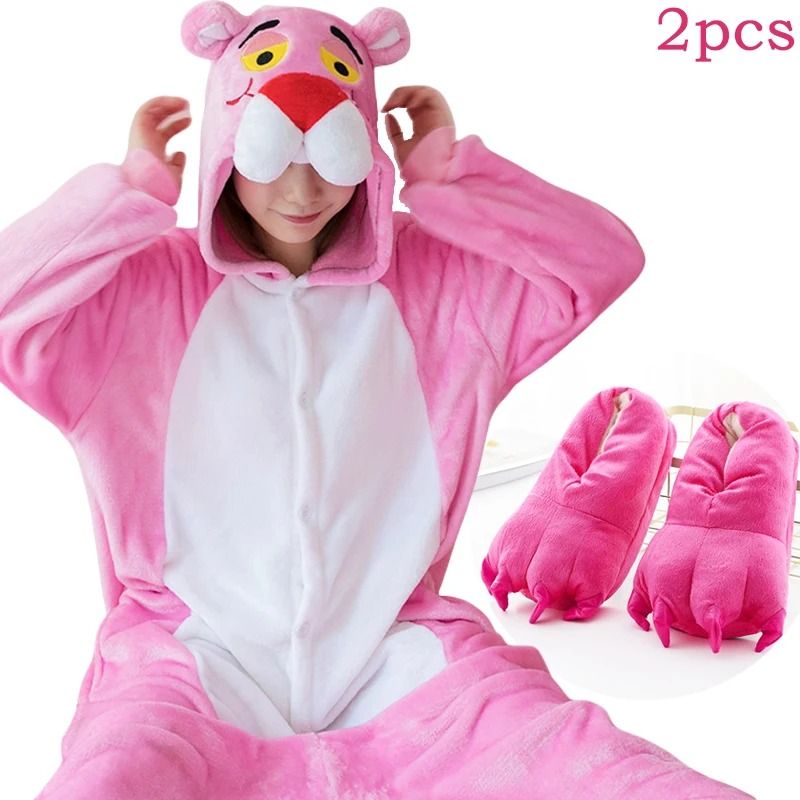 Womens Flannel Unicorn Kigurumi Pajamas Pink Leopard Animal Onesie Sleepwear 3