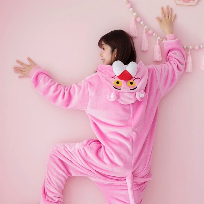 Womens Flannel Unicorn Kigurumi Pajamas Pink Leopard Animal Onesie Sleepwear 5