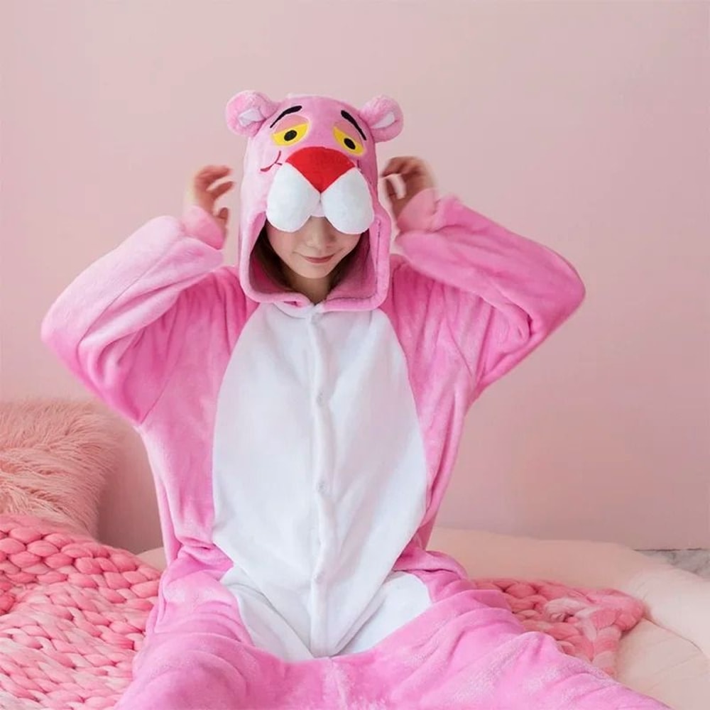 Womens Flannel Unicorn Kigurumi Pajamas Pink Leopard Animal Onesie Sleepwear 7