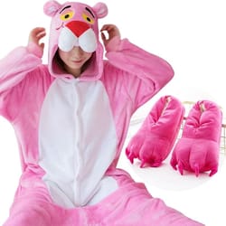 womens flannel unicorn kigurumi pajamas pink leopard animal onesie sleepwear