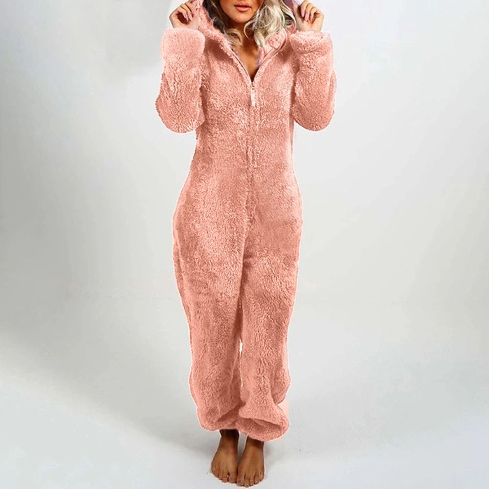Womens Plush Flannel Pajama Romper Hooded Long Sleeve Winter Sleepwear Onesie 5