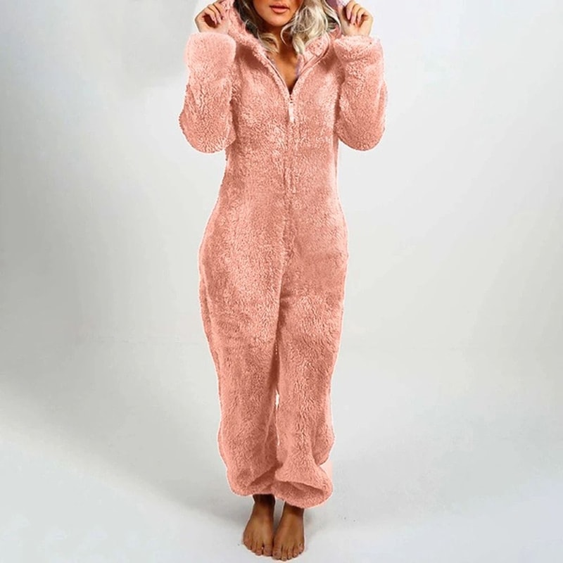 Womens Plush Flannel Pajama Romper Hooded Long Sleeve Winter Sleepwear Onesie 5