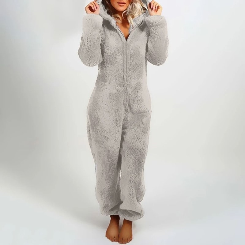 Womens Plush Flannel Pajama Romper Hooded Long Sleeve Winter Sleepwear Onesie 6