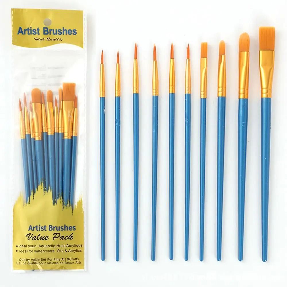 10 Piece Paint Brush Set Nylon Hair Artist Painting Brushes For Watercolor Acrylic Oil 2
