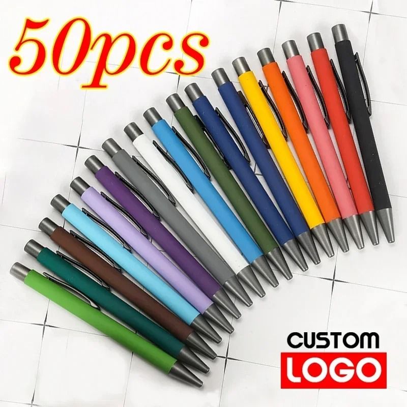 50 Pack Custom Logo Ballpoint Pens Metal Advertising Pens With Laser Engraved Branding 0