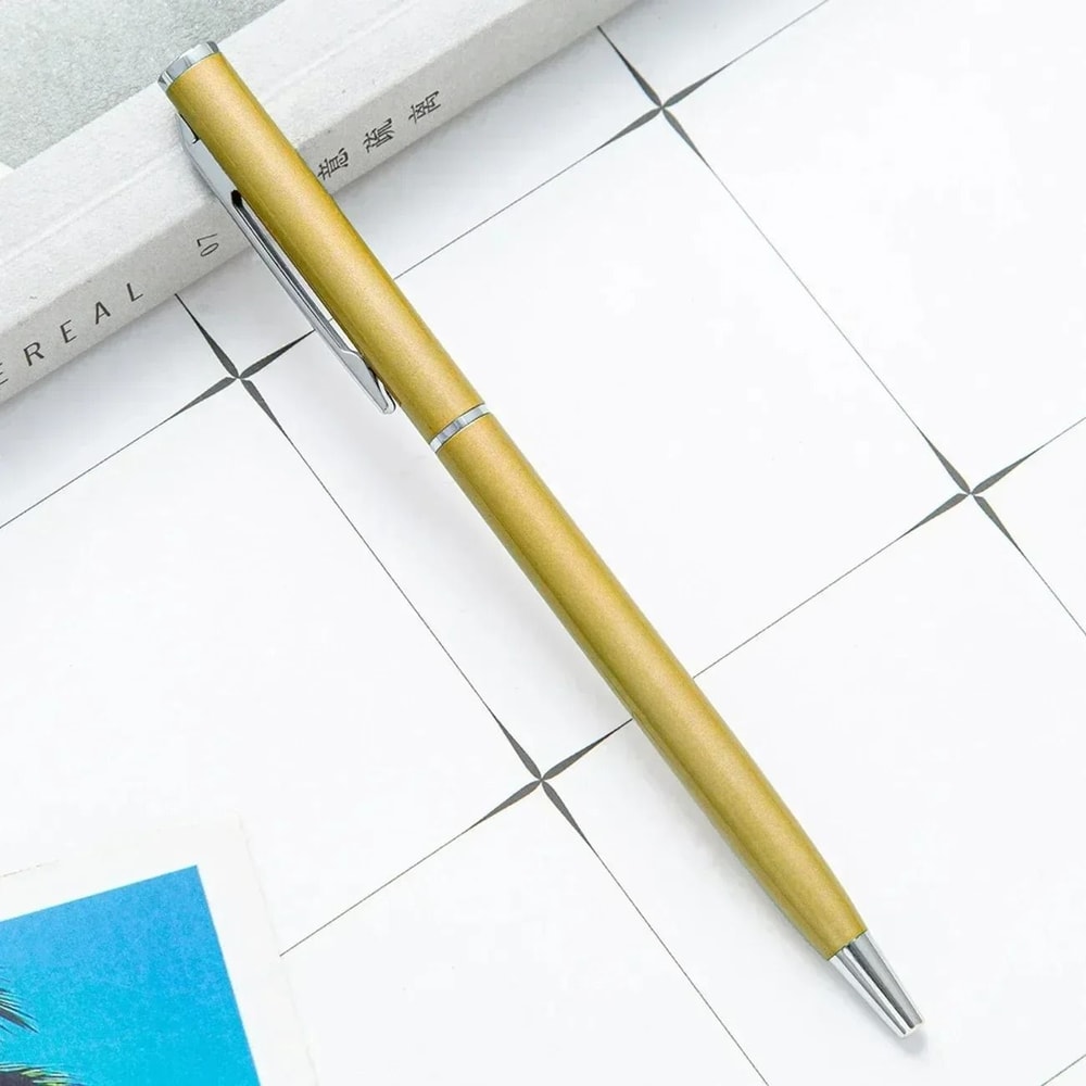 Rose Gold Custom Engraved Ballpoint Pens Slim Metal Personalized Logo Pens Bulk Set 8