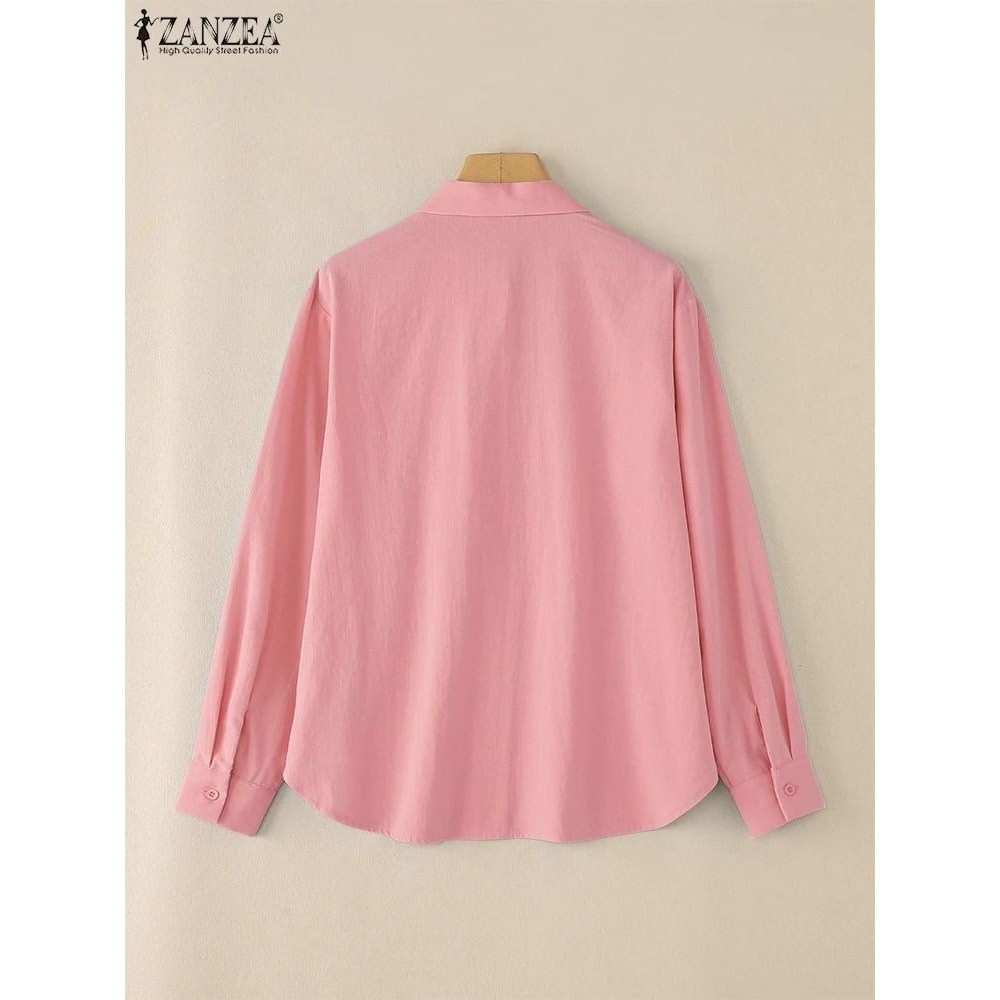 ZANZEA Womens Oversized Button Up Shirt Casual Long Sleeve Cotton Overshirt 4