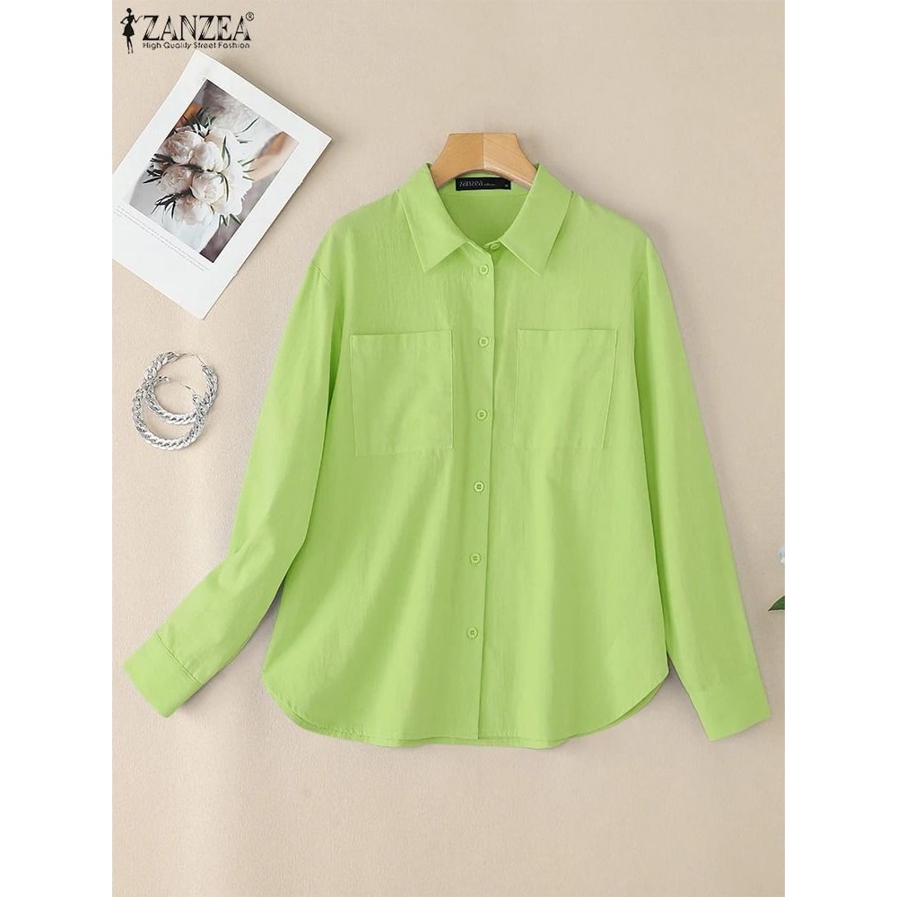 ZANZEA Womens Oversized Button Up Shirt Casual Long Sleeve Cotton Overshirt 7