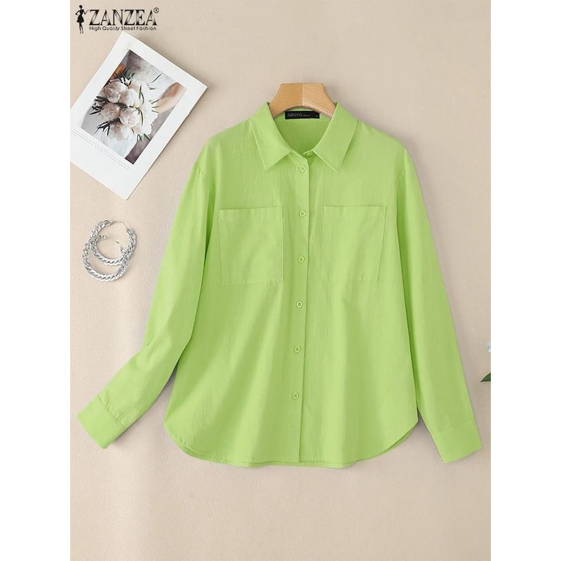 ZANZEA Womens Oversized Button Up Shirt Casual Long Sleeve Cotton Overshirt 7