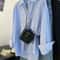 Womens Blue Striped Oversized Shirt Retro Long Sleeve Striped Button Up Blouse 1