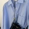 Womens Blue Striped Oversized Shirt Retro Long Sleeve Striped Button Up Blouse 6