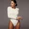 Womens Long Sleeve Bodysuit O Neck Solid Color Bodysuit Top 3