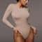 Womens Long Sleeve Bodysuit O Neck Solid Color Bodysuit Top 4