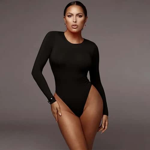 Womens Long Sleeve Bodysuit O Neck Solid Color Bodysuit Top