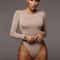 Womens Long Sleeve Bodysuit O Neck Solid Color Bodysuit Top 1