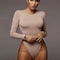 Womens Long Sleeve Bodysuit O Neck Solid Color Bodysuit Top 1