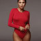 Womens Long Sleeve Bodysuit O Neck Solid Color Bodysuit Top 2