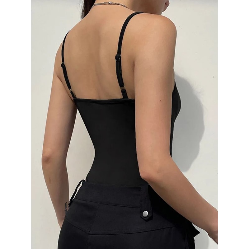 Sweetown Spaghetti Strap Bodysuit Sleeveless Shirred Camisole Bodysuit Top 3